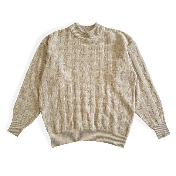 Vintage Olde English Lane, Sweater / Neutral Basketweave 90s Dadcore Knit - Picture 1 of 5